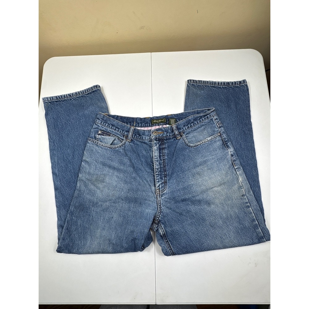 Vtg 90s Eddie‎ Bauer Flannel Lined Jeans Women 16 Pet Medium Wash Straight Leg